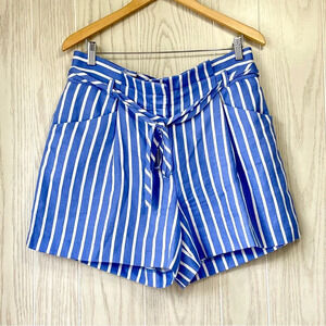Ann Taylor Loft Women Pleated belted Shorts Size 10 Blue Striped LNC
